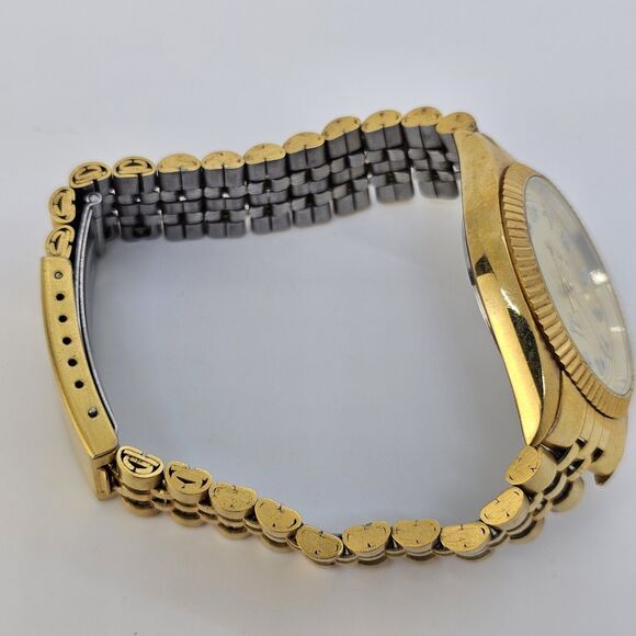 VTG Sergio Valente Watch 36MM Gold Dial Gold Bracelet Diamonds 7.5" NewBattery - Picture 14 of 15